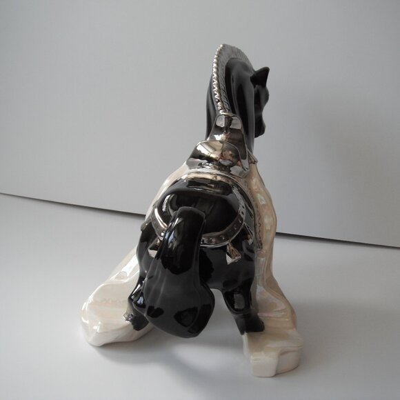 Vtg Large Porcelain Ceramic Clydesdale Horse Figurine Statue Black White Silver - Picture 6 of 9